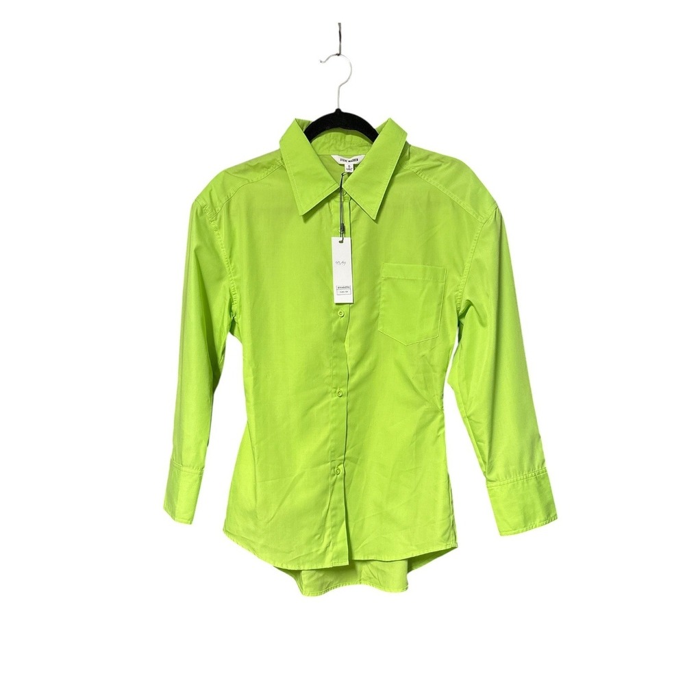 Steve Madden Nadia Top Lime Green Button Down Shirt Womens Size Small NWT